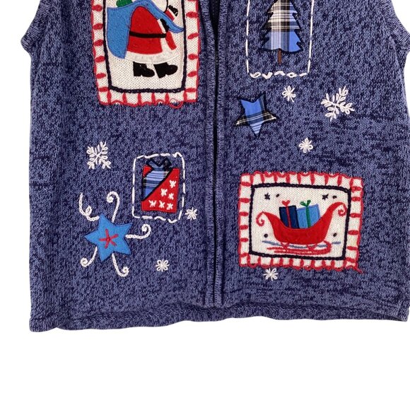 Bobbie Brooks Christmas Holiday Sweater Vest Size Large Snowman & Sleigh - Picture 5 of 10